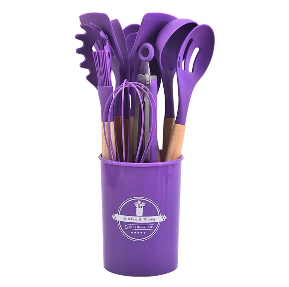Kitchen Set: 11 silicone utensils with wooden handle and utensil holder included | BeSmart™
