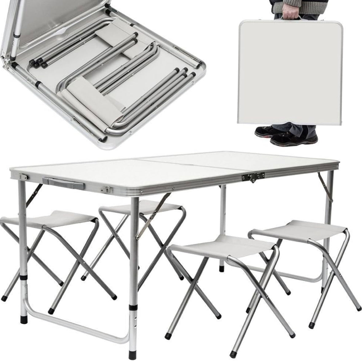 Folding table 120x60x70 cm space-saving case with 4 chairs included | BeSmart™