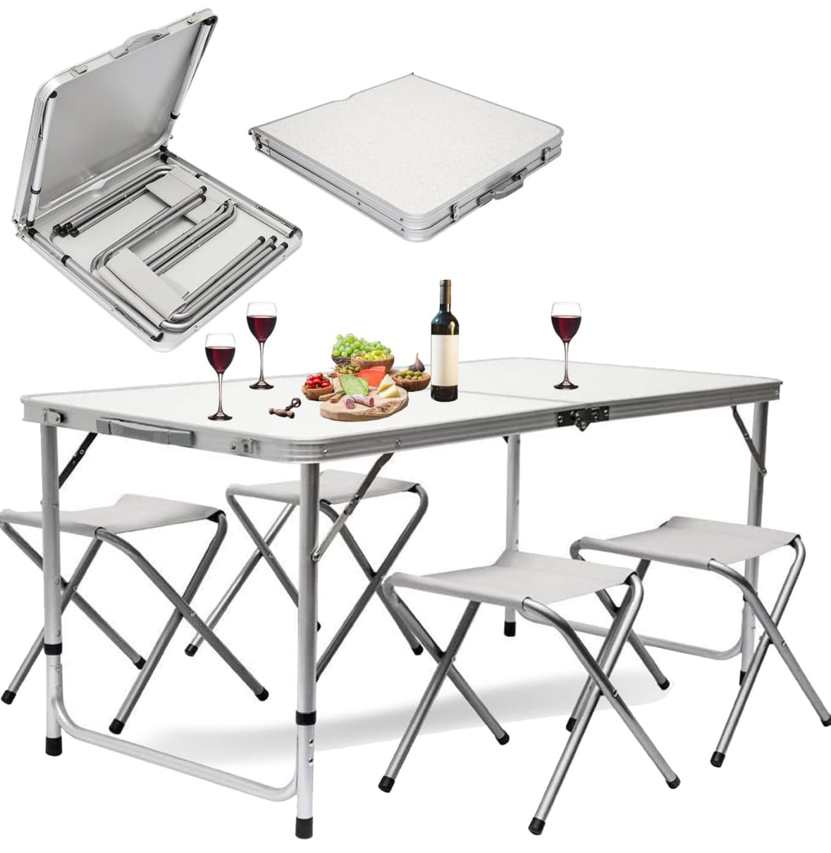 Folding table 120x60x70 cm space-saving case with 4 chairs included | BeSmart™