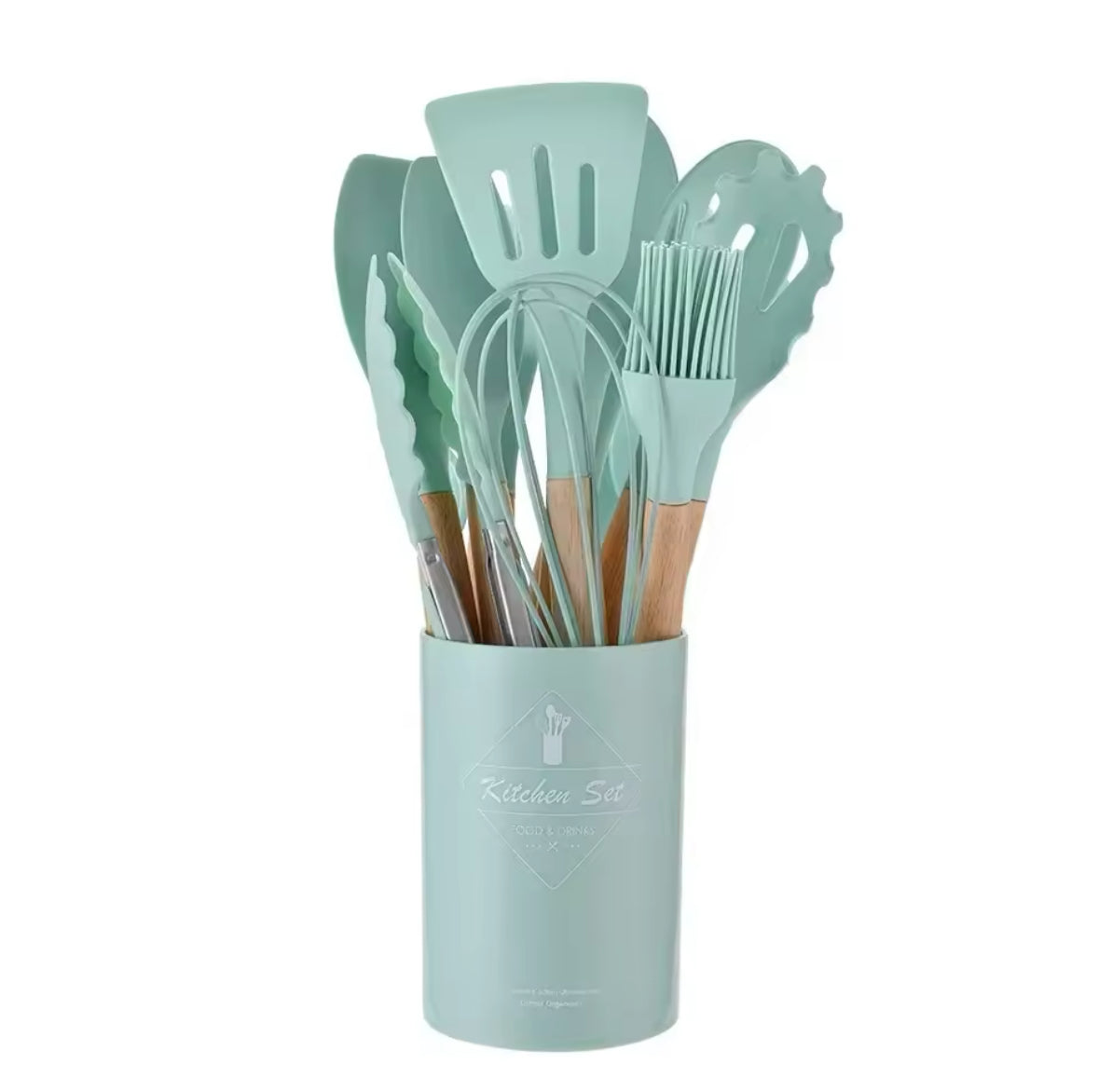 Kitchen Set: 11 silicone utensils with wooden handle and utensil holder included | BeSmart™