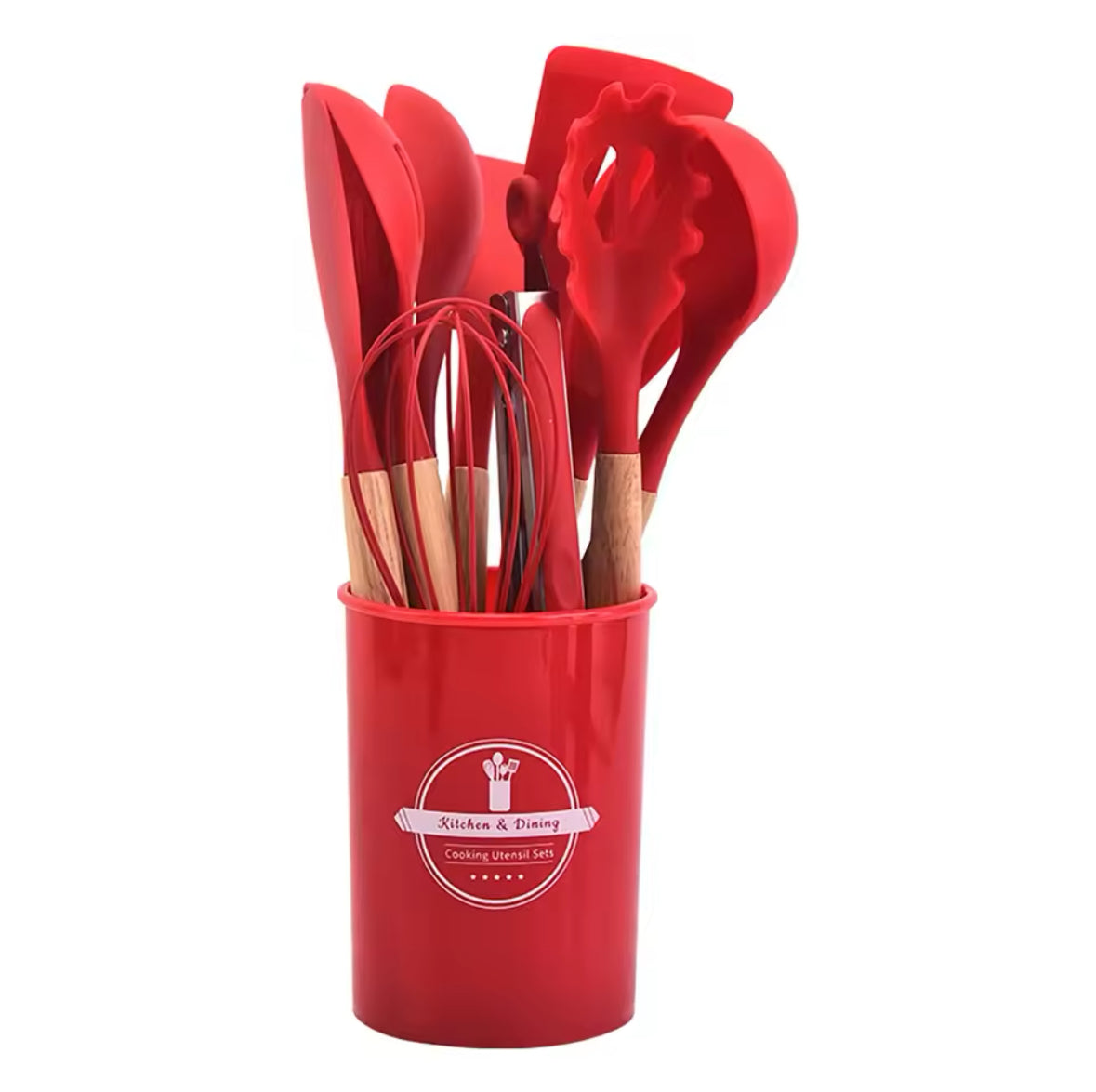 Kitchen Set: 11 silicone utensils with wooden handle and utensil holder included | BeSmart™