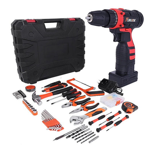 Drill driver with 25V battery + case of 112 accessories | BeSmart™